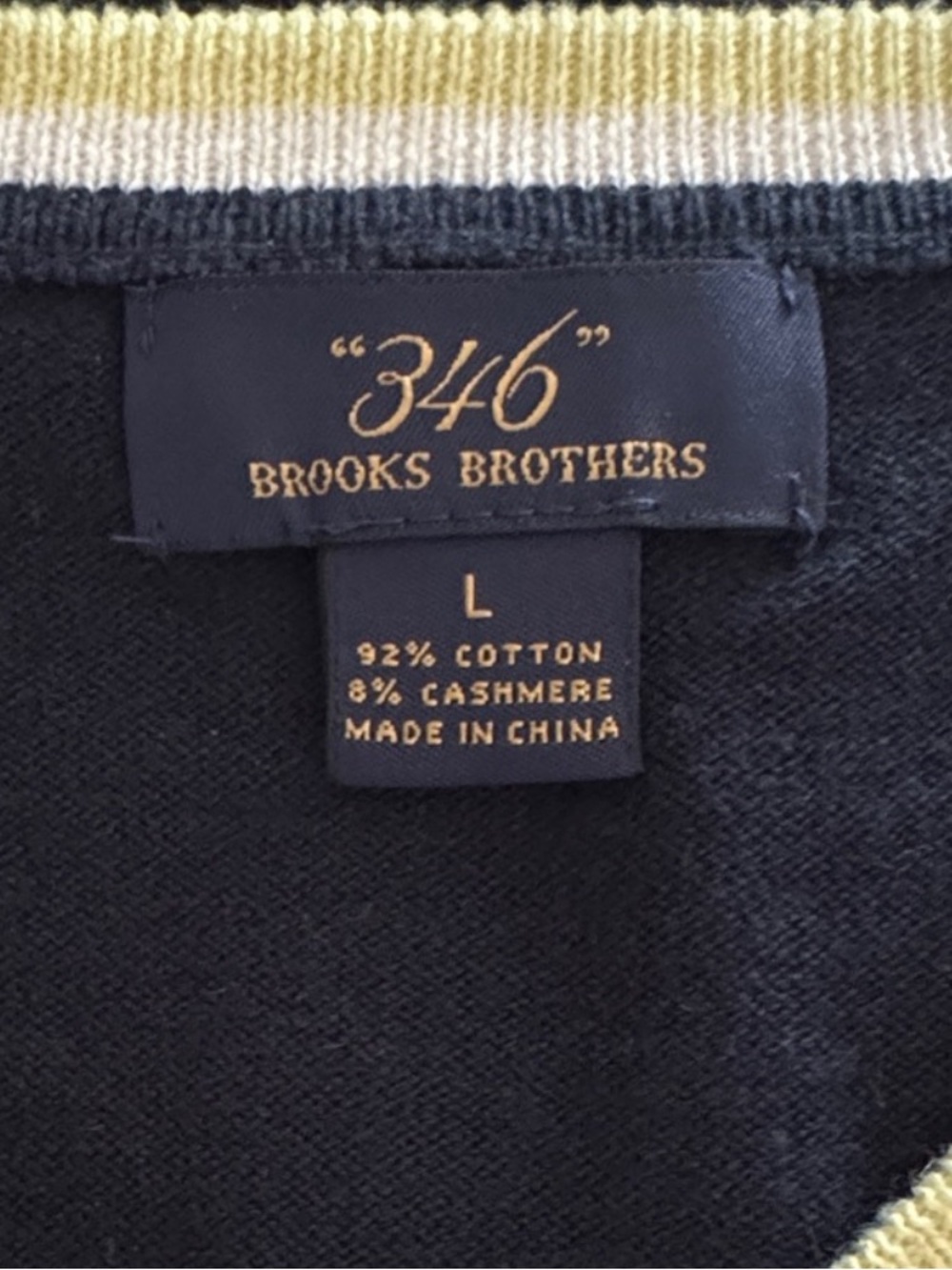 346 Brooks Brothers Cotton Cashmere Striped V Neck Preppy Sweater SZ L - Picture 4 of 4